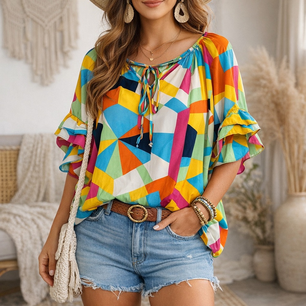 Ces Femme Multicolor Geometric Blouse